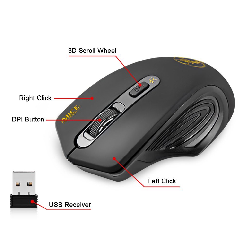 Chuột Không Dây Máy Tính IMICE G1800 Wireless 2.4Ghz 2000DPI - Chuột Gaming Không Dây TORUK G1800, không tiếng động