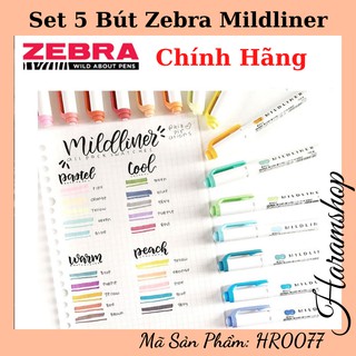 Set 5 bút zebra mildliner chính hãng trang trí sổ tay , planner