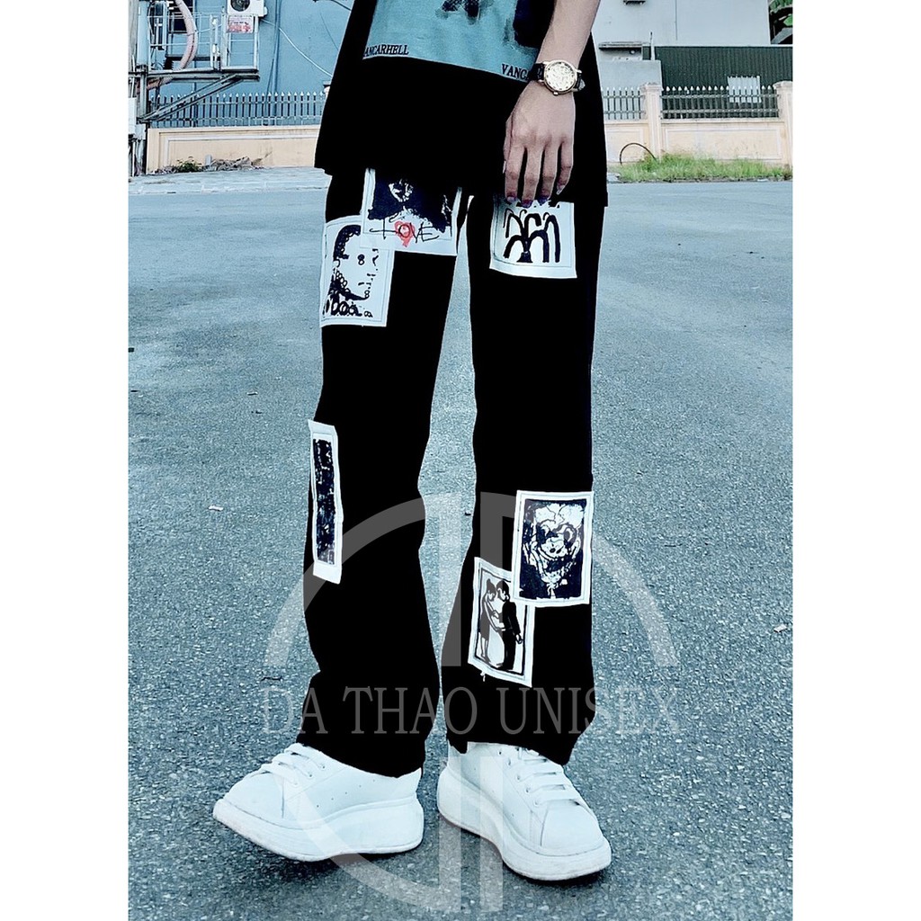 Quần Jeans ống rộng vá phong cách retro, quần dành cho nam nữ | BigBuy360 - bigbuy360.vn
