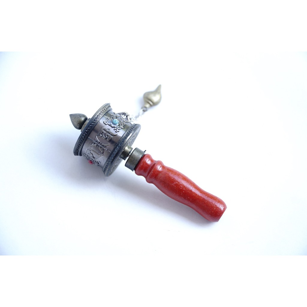 Bánh xe Mani Kinh Luân cầm tay xoay Tây Tạng mạ xám cầu bình an - Cao 11cm | BigBuy360 - bigbuy360.vn