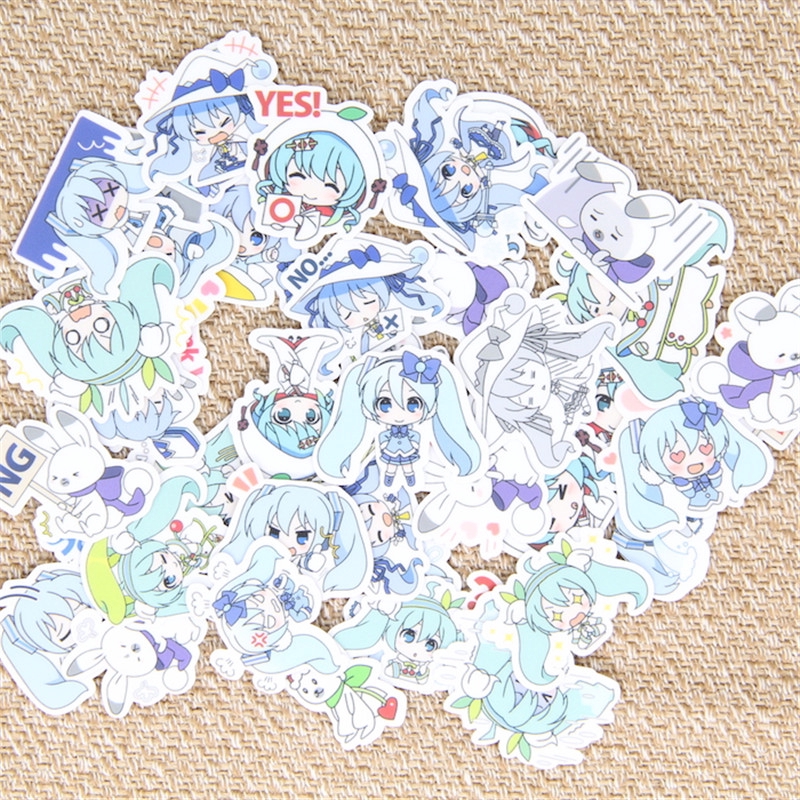 Bộ 40 miếng hình dán họa tiết Hatsune Miku Vocaloid trang trí sổ tay/ sổ nhật ký
