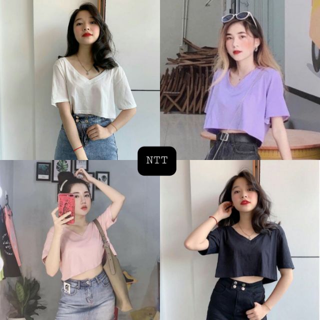 Áo Croptop cổ Tim (Trắng, ĐEN, TÍM, PHẤN) - CH-0T