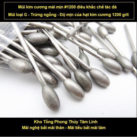 Mũi mài kim cương mịn cát mịn 1200 grit chạm khắc đá điêu khắc ngọc hàng cao cấp| Kho tổng Phong Thủy Tâm Linh