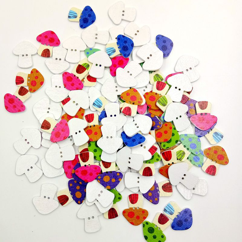 100 Khuy Gỗ Hình Ngôi Nhà Nấm Nhiều Màu