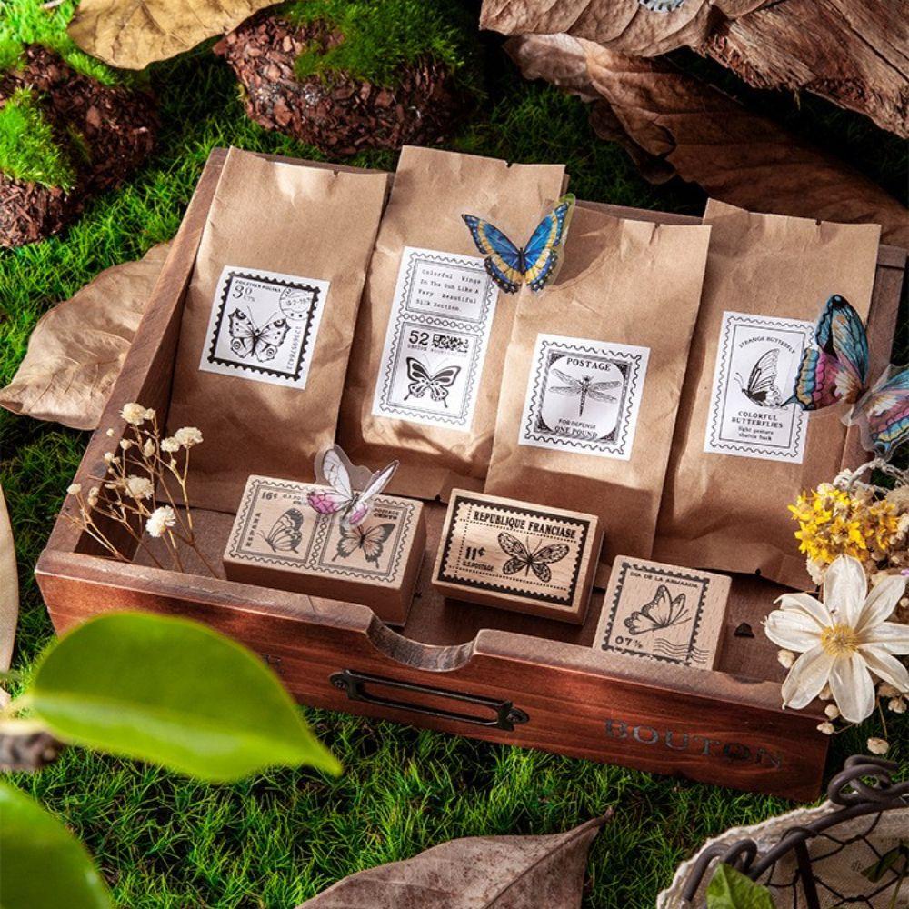 Con Dấu Gỗ In Hình Bướm Kiểu Vintage Dùng Trang Trí Sổ Tay / Thiệp Sinh Nhật Ký