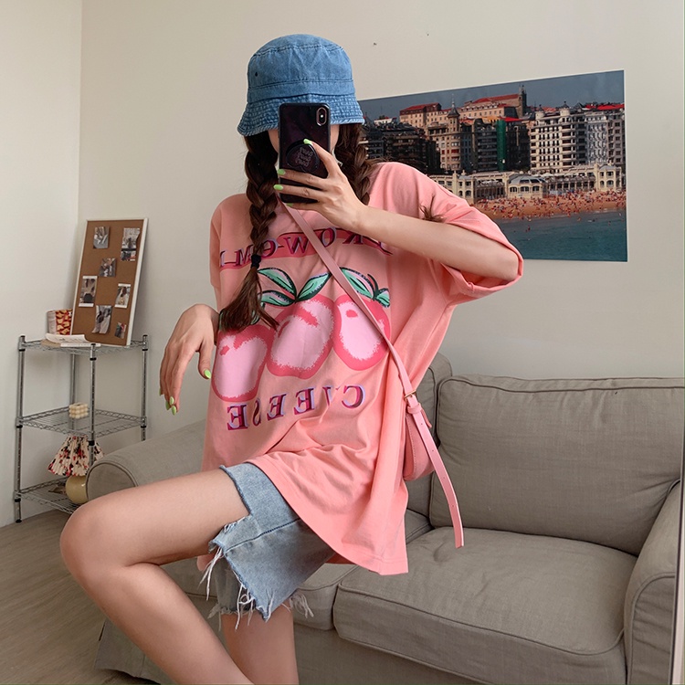 SUXI Áo Thun Ngắn Tay Dáng Rộng In Hình Trái Cây Phong Cách Cổ Điển Thời Trang Mùa Hè Cho Nữ