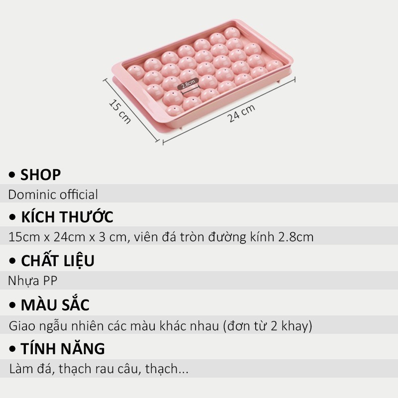 Khay Làm Đá Tròn 33 Viên Bi Khuôn Làm Đá, Làm Thạch Rau Câu Hoa Quả Có Nắp Đậy Khử Mùi Tủ Lạnh Cao Cấp