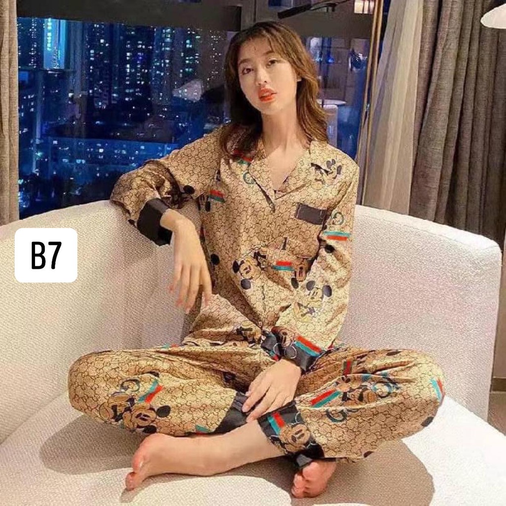 Đồ bộ nữ pijama lụa dài tay satin cao cấp mặc nhà mềm mịn thoải mái hàng Quảng Châu đồ ngủ pizama giá rẻ B1B10