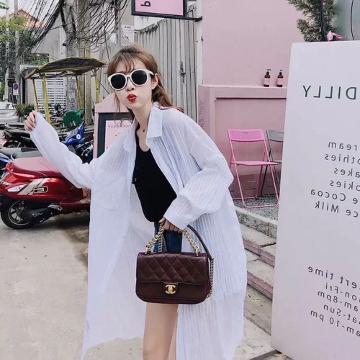 [Leonabuy] Áo sơ mi Cotton lanh tay dài dáng rộng kẻ sọc phong cách Hàn Quốc thời trang mùa hè cho nữ