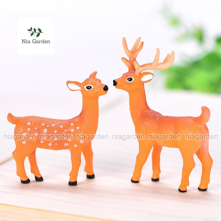 Trang trí tiểu cảnh chậu cây terarium vườn hồ cá mô hình hươu nai đứng nằm mini Nia Garden N5
