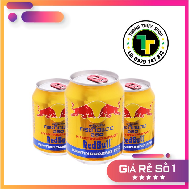 Combo 06 lon - Nước tăng lực bò cụng Redbull chính hiệu nhập khẩu từ Thái Lan loại 250ml