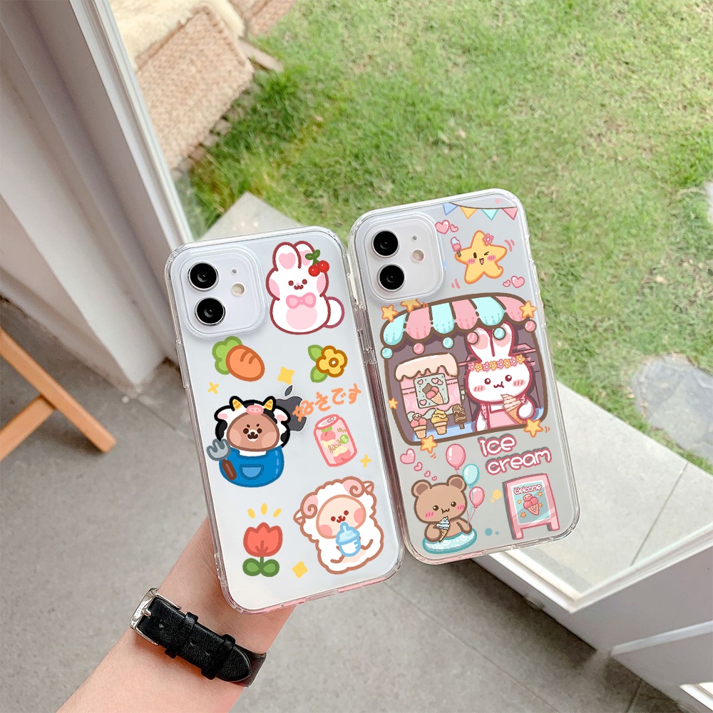 Ốp Điện Thoại Tpu Mềm In Hình Gấu / Thỏ Dễ Thương Cho iPhone 11 12 13 pro max XS X XR XSMax 7 8 6 6s plus SE 2020
