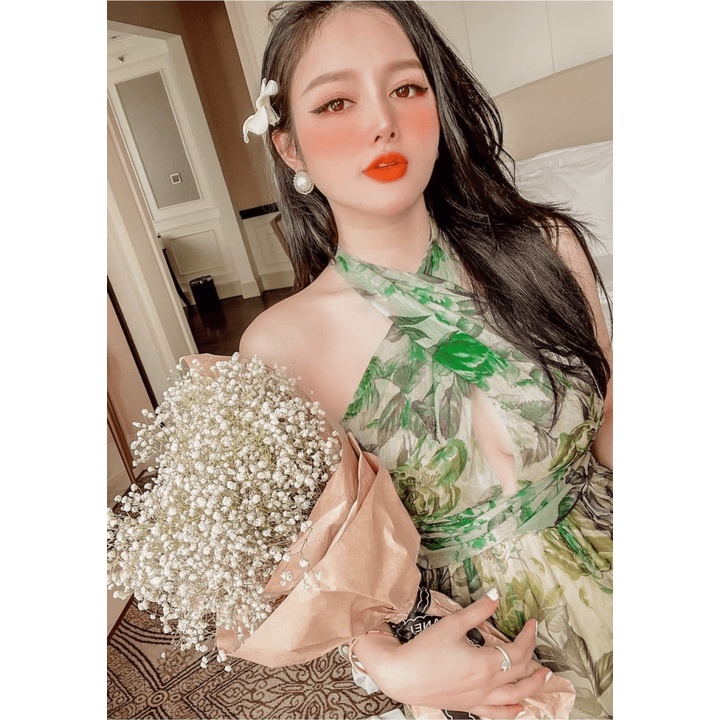 (Free ship) Mẫu HOT Đầm Voan Cổ Yếm Dáng Xòe Cực Xinh UP VLTN Shop