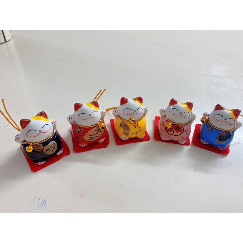 Bộ 05 mèo thần tài Maneki Mako bằng sứ cầu phúc lộc bình an decor trang trí nhà cửa, góc làm việc, xe ô tô, DIY