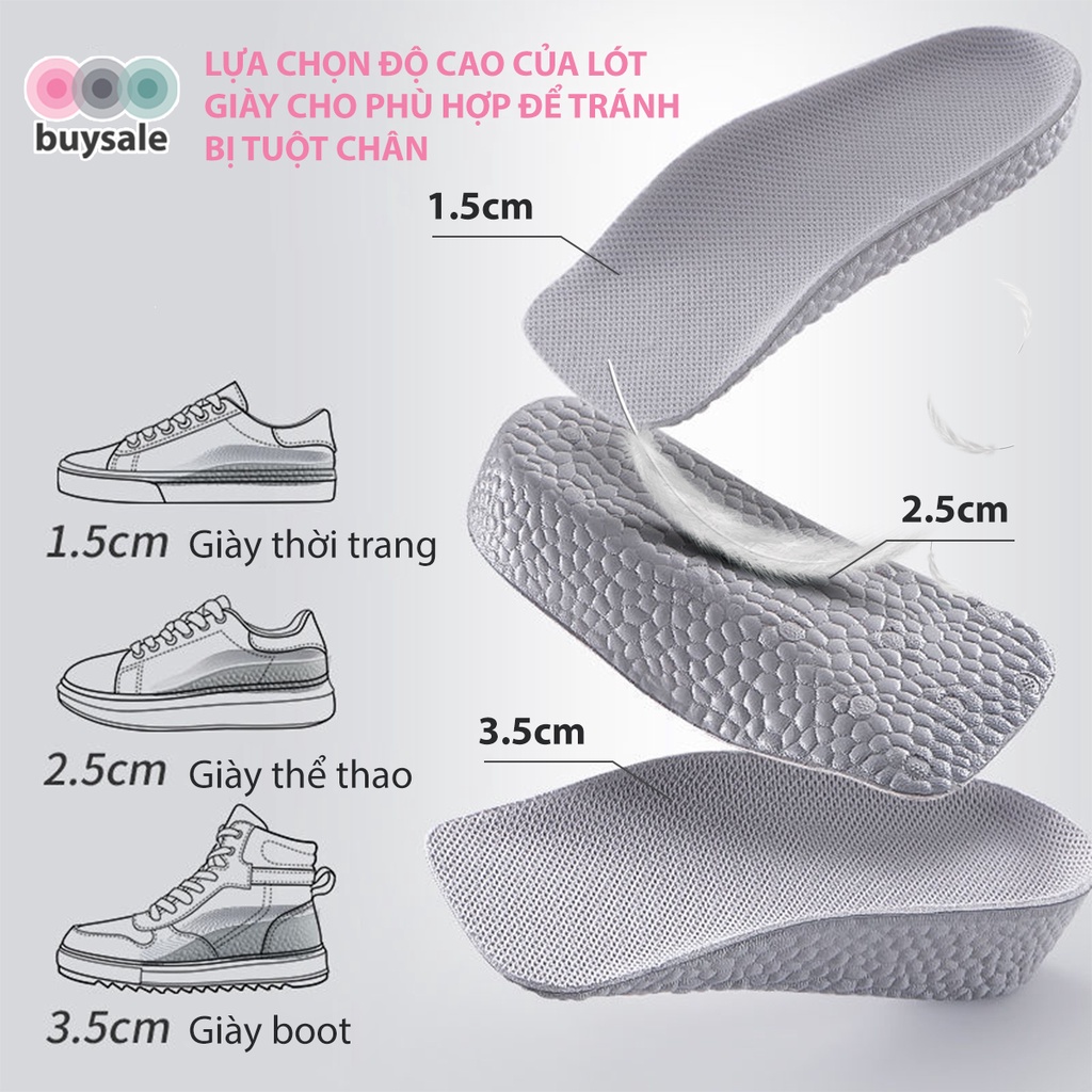 Lót giày tăng chiều cao cấu trúc vòm nâng đỡ lòng bàn chân tăng 1.5CM 2.5CM 3.5CM - Buysales - BSPK229