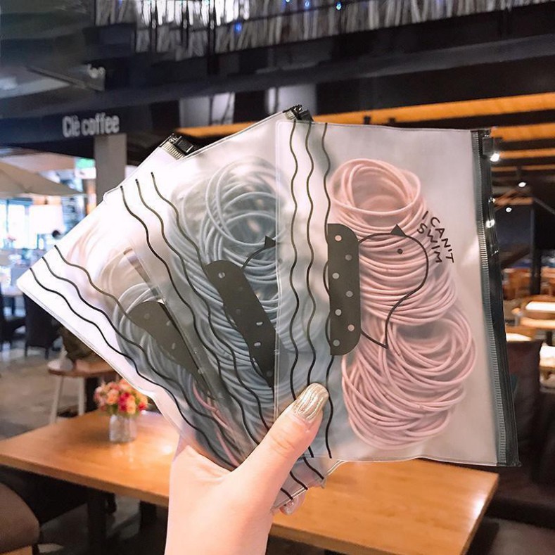 -Set 100 Chun Buộc Tóc Kèm Túi Zip,Túi 100 Chun Cột Tóc Nhiều Màu Cho Bé,Dây Cột Tóc Co Giãn