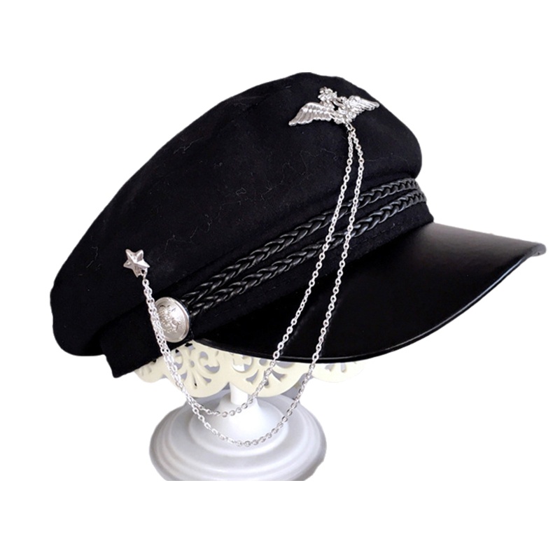 Mũ Hải Quân Màu Đen Phối Dây Xích Phong Cách Retro Cho Ngày Valentine
