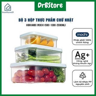 Hộp đựng thực phẩm inochi hokkaido nhật bản set 3 hộp hình chữ nhật 500,1000,2000ml drbstore