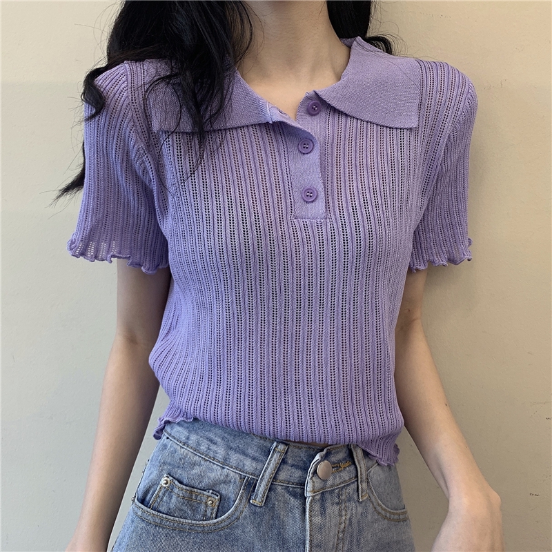 Áo Thun Polo Ngắn Tay Xinh Xắn Theo Phong Cách Retro Hàn Quốc Dành Cho Nữ | BigBuy360 - bigbuy360.vn