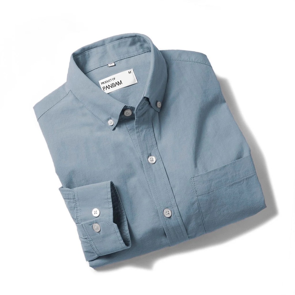 Áo sơ mi tay dài PANBAM 100% Cotton dày dặn, form regular fit màu xanh dương - FULL TAG MẠC CỦA SHOP | BigBuy360 - bigbuy360.vn