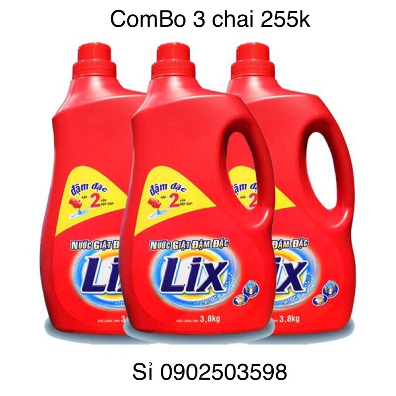 Combo 3 Chai Nước Giặt LIX Đậm Đặc 3,8kg-3.6kg(mới)