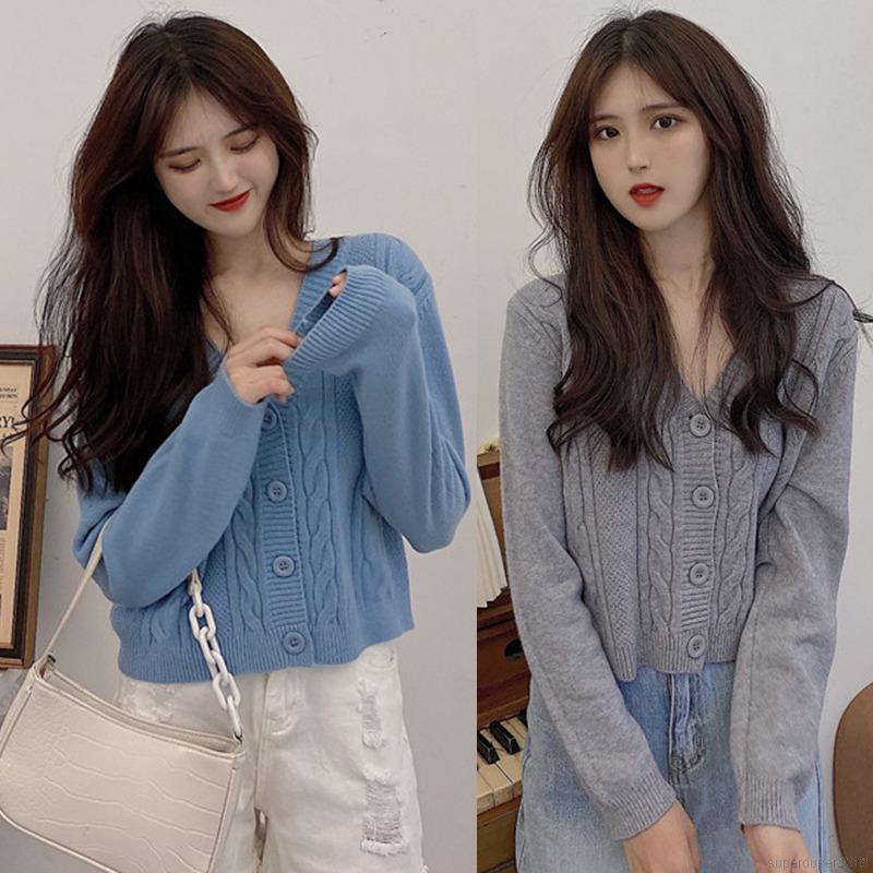Áo Khoác Cardigan Dệt Kim Thiết Kế Cổ Chữ V Thanh Lịch