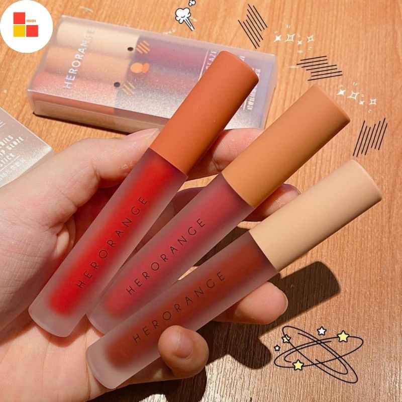 Set 3 Cây Son Kem Lì Herorange Fluffy Lip Glaze - Son Lì Đẹp - Mã SKL01 | Thế Giới Skin Care