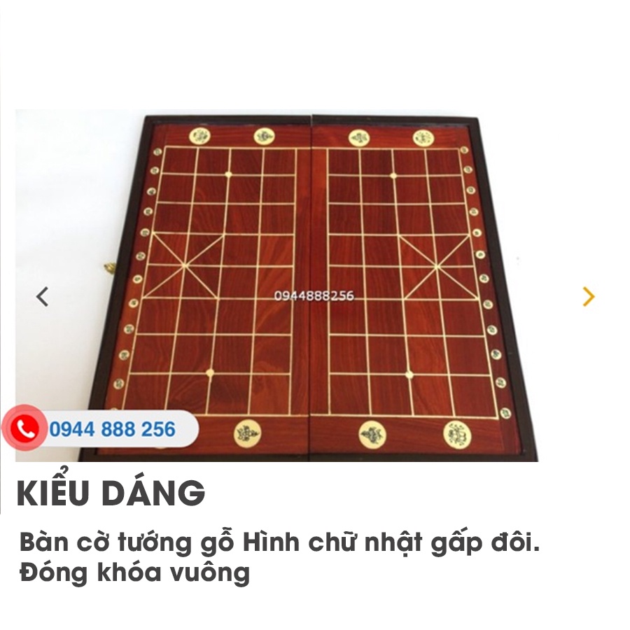 Bàn cờ tướng gỗ hương ghép 48x52cm Mỹ Nghệ Hoàng Kim, bàn cờ tướng đẹp, gấp đôi