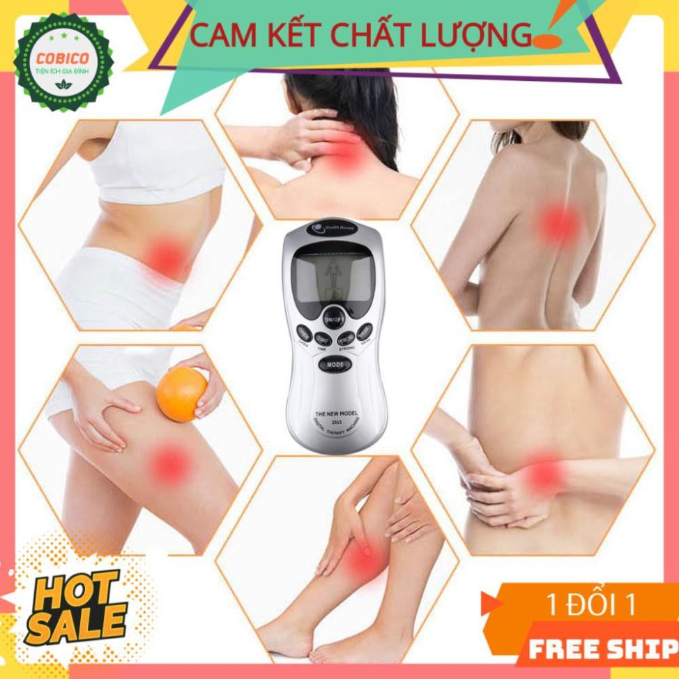 Máy massage xung điện 4 miếng dán vật lý trị liệu mát xa châm cứu bấm huyệt cầm tay lưng cổ vai gáy