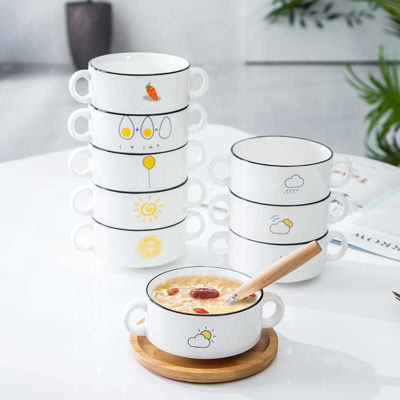 Bát sứ ,Chén sứ có 2 quai cầm Good morning đựng soup, salad, thức ăn, decor đẹp
