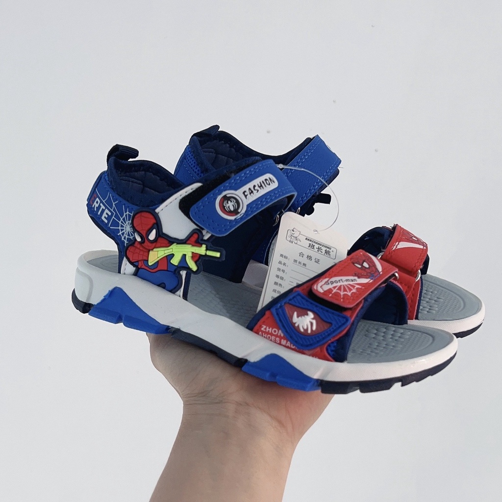 Sandal bé trai - dép quai hậu cho bé đi học siêu nhân nhện có quai dán chống trượt size lớn Babybees 6103 ( ảnh thật)