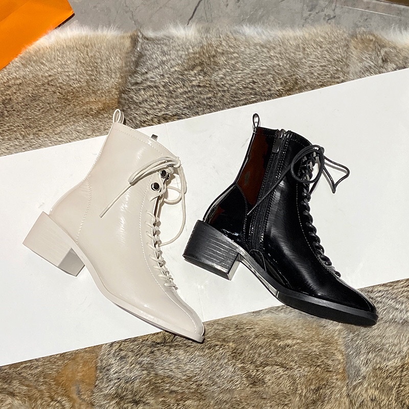 Bốt Nữ Cổ Cao cột dây dáng hàn cao 5cm da bóng mềm mịn | BigBuy360 - bigbuy360.vn