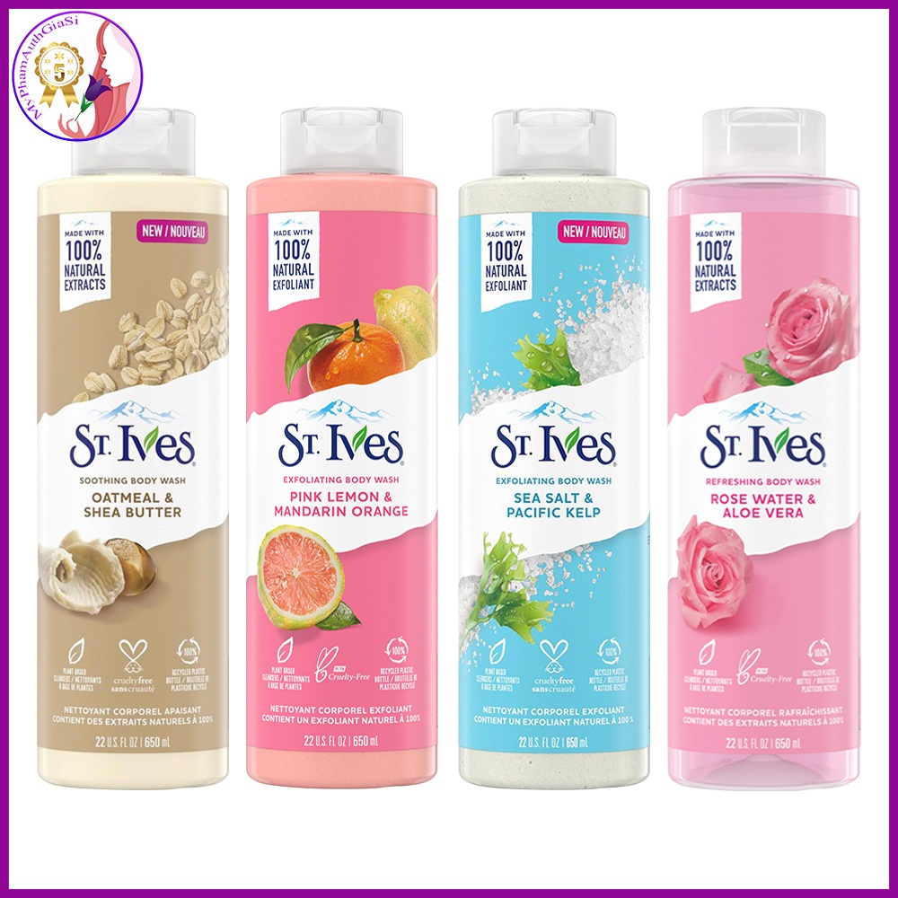 Sữa tắm ST.Ives dưỡng ẩm tẩy tế bào chết và làm chống lão hóa da 650ml Mỹ