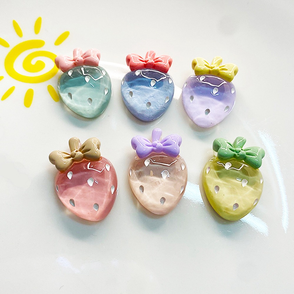 Set 10 Miếng Dán Kẹp Tóc/Dây Cột Tóc Bằng Resin Trong Suốt Hình Trái Dâu DIY