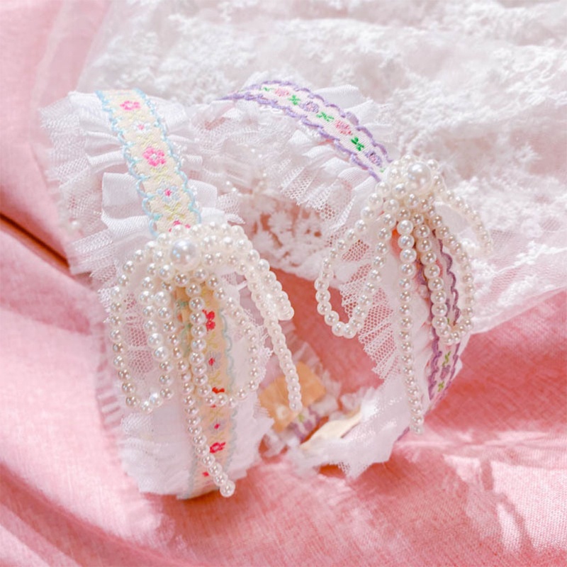 Kẹp Tóc Vải Lưới Đính Nơ Và Ngọc Trai Nhân Tạo Thời Trang