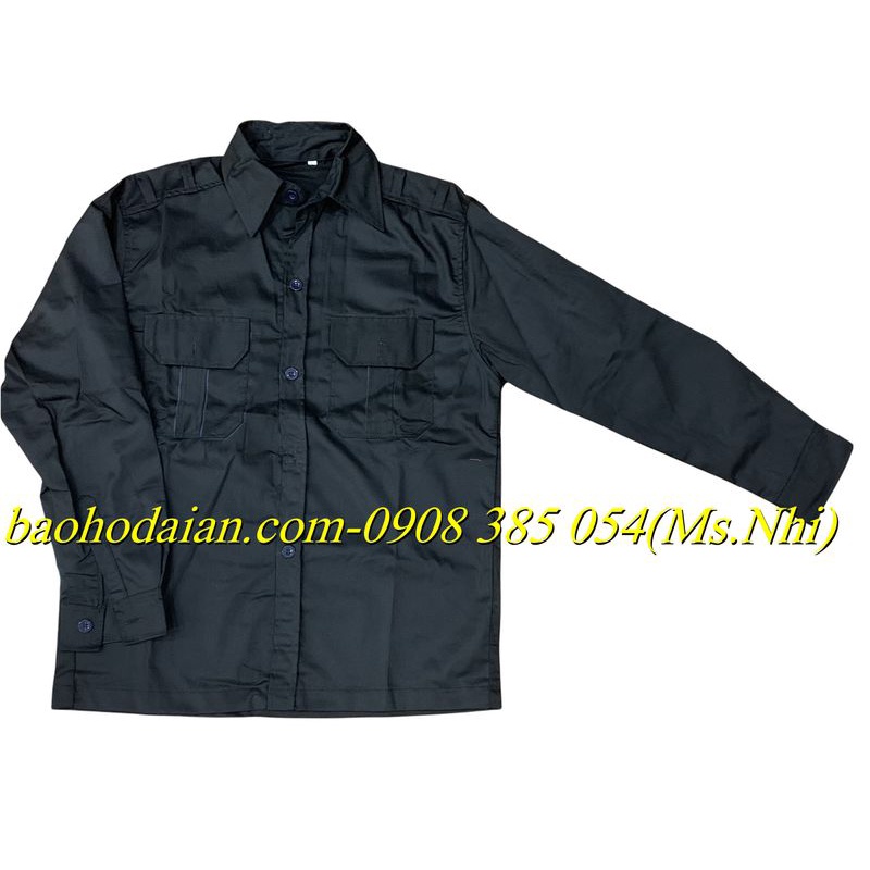 Quần áo vệ sĩ dài tay màu đen vải kaki 65/35 thấm hút mồ hôi- Hình thật