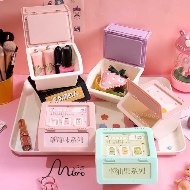 Hộp đựng đồ đa năng để bàn có nắp đậy tiện lợi nhiều mẫu mẫu đáng yêu kích thước 12*11.5*8cm