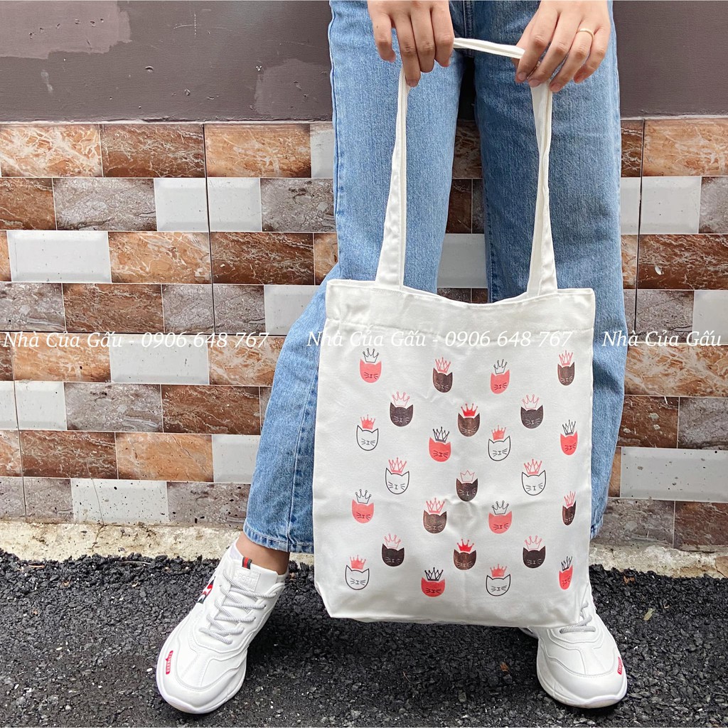 Túi tote vải canvas xịn mặt mèo cute