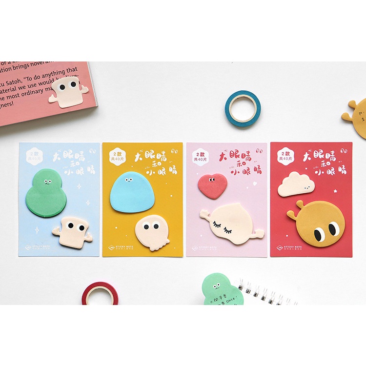 Set sticky note hoạt hình Lovers, nhiều màu pastel, cắt hình thù ngộ nghĩnh cực dễ thương - set 2 mẫu