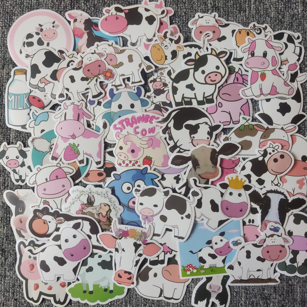 Set 45 Sticker Bò sữa dễ thương dán trang trí