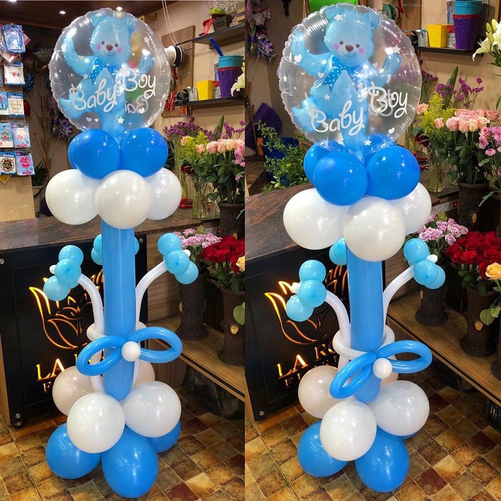 Bong Bóng Đôi Trong Suốt 24inch Màu Xanh Dương Hồng 4D Độc Đáo