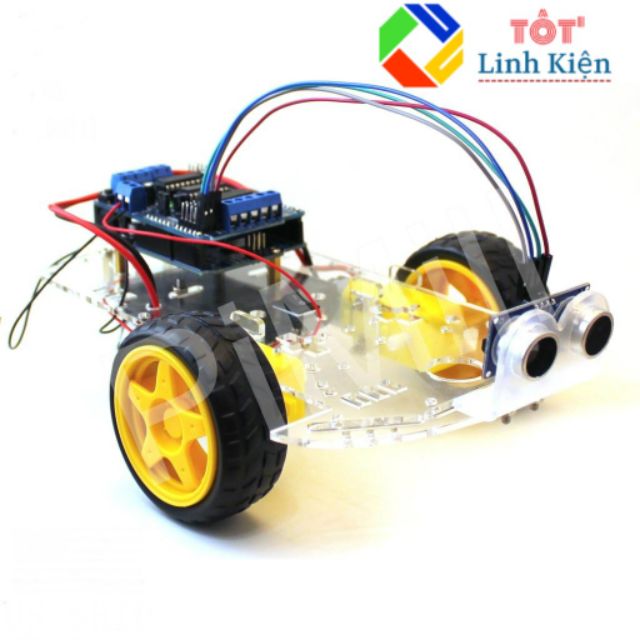 (Kèm code) Bộ xe Robot thông minh tránh vật cản 2 DIY - Arduino Uno, Shield L293D