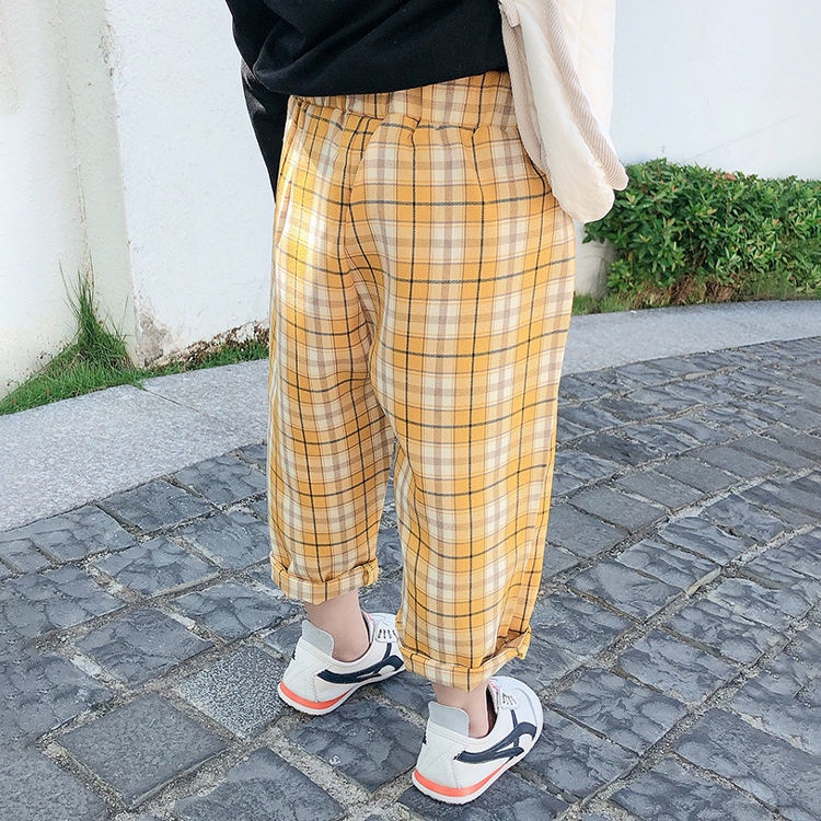 Quần Ống Rộng Thoáng Khí Bốn Màu Họa Tiết Caro Thời Trang Xuân Thu Phong Cách Phương Tây Cho Bé Trai Bé Gái 0222