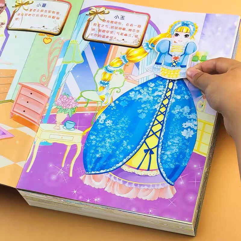 Sách Hình Dán Công Chúa Mặc Đầm Ba Chiều Kích Thước Lớn Cải Thiện Sự Tập Trung Giáo Dục Sớm Cho Bé Gái 0-6 Tuổi