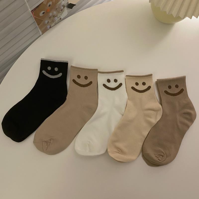 Vớ cotton Thoáng Khí Co Giãn In Họa Tiết Mặt Cười Thời Trang Thu Đông Cho Nữ