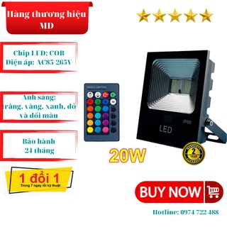 Đèn pha led 20W sáng đổi màu, có điều khiển, tiêu chuẩn IP66, bảo hành 24 tháng