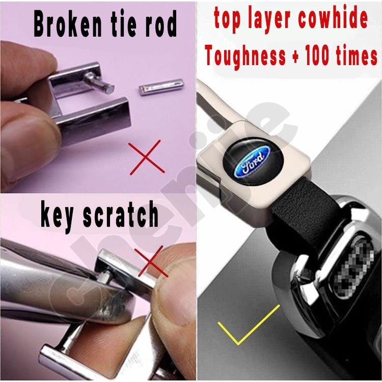 Móc Chìa Khóa Bằng Da Bò Phối Kim Loại Tiện Dụng Cho Xe Hơi ford territory Everest Ranger Fiesta Escape Expedition Focus Escort E