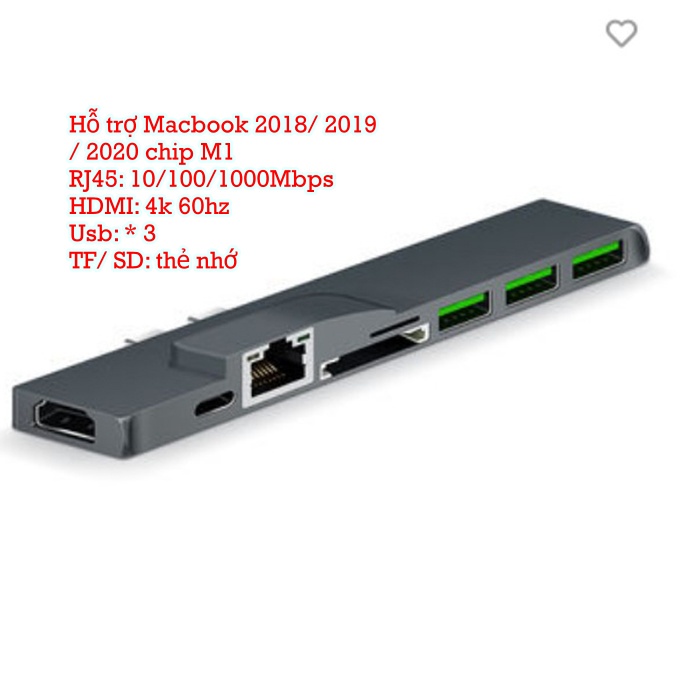 Hub usb Type-c ra 8 cổng HDMI, Ethernet, Usb, TF, SD, Type-c cho Macbook M1