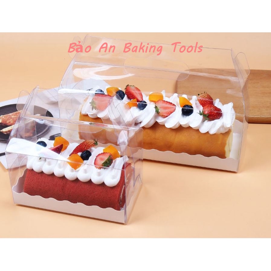 Hộp mica có quai đựng bánh kem cuộn