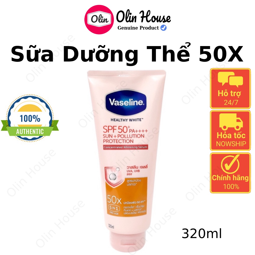 Sữa Dưỡng Thể Vaseline Perfect Serum SPF50+ PA++++ 320ml dưỡng trắng da, chống nắng hiệu quả - Olin House